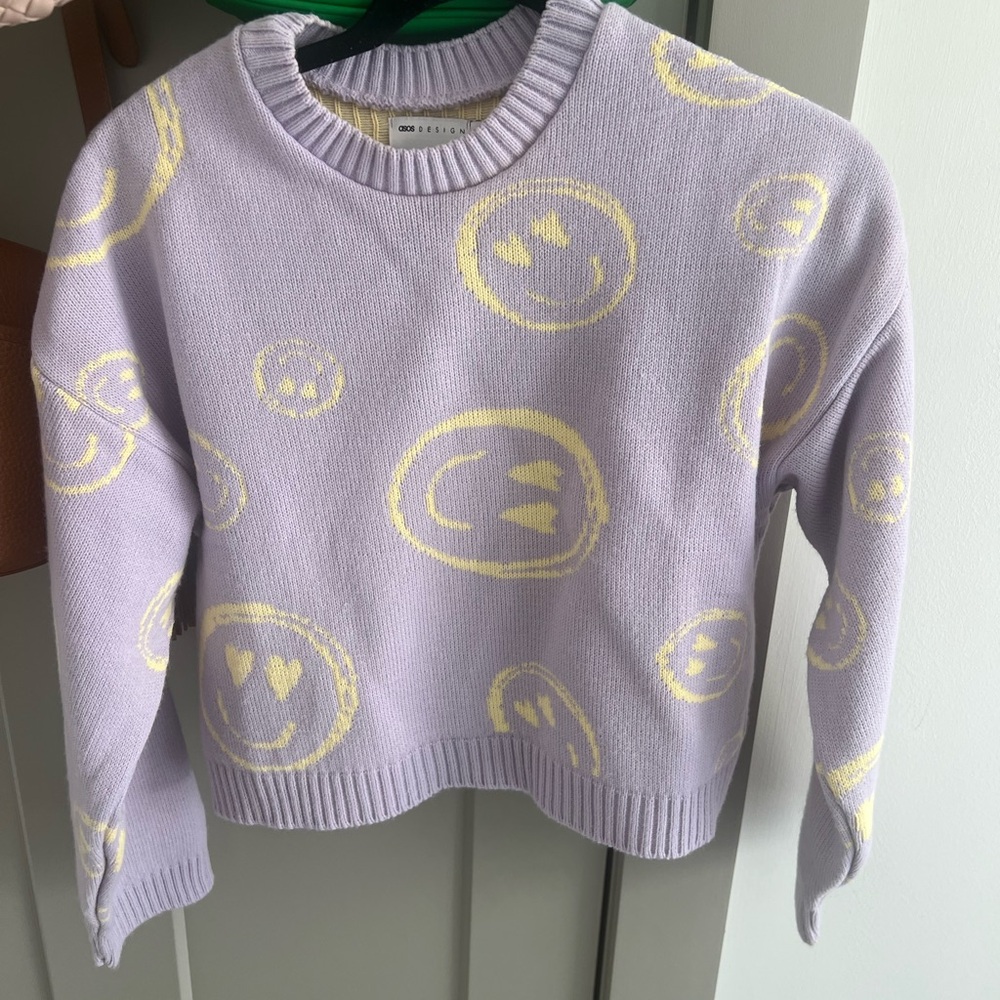 ASOS Women's Smiley Face Heart Eye Sweater - Purple and Yellow